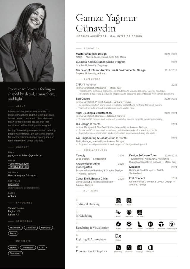 Gamze Yağmur Günaydın, CV: the first page